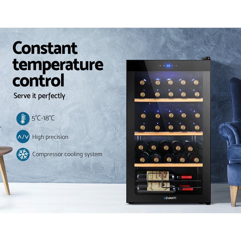The Devanti 34 Bottles Wine Cooler Advanced Cooling Technology and