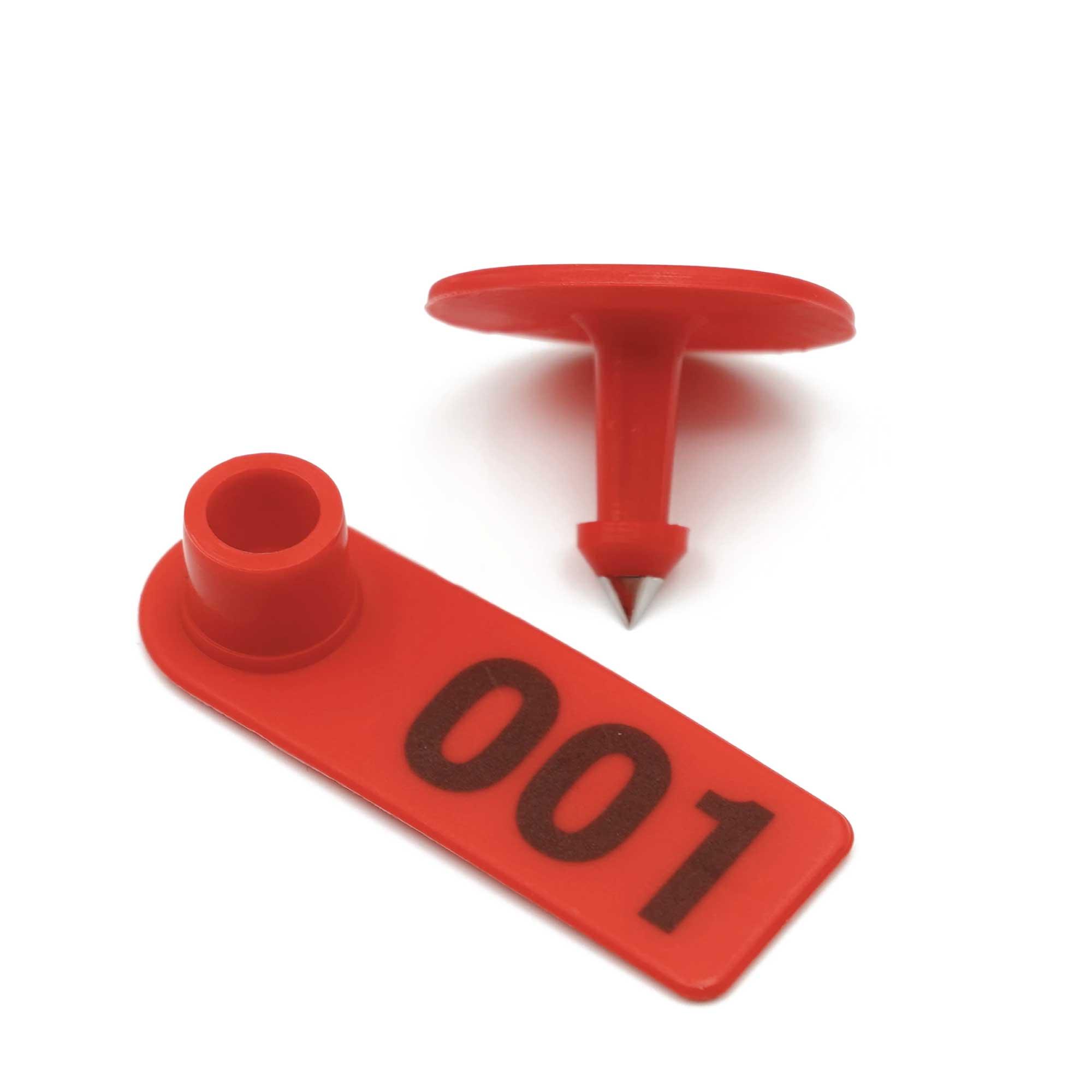 1-100 Cattle Number Ear Tag 5x2cm Set - Mini Red Cow Sheep Pig Livestock Label - John Cootes