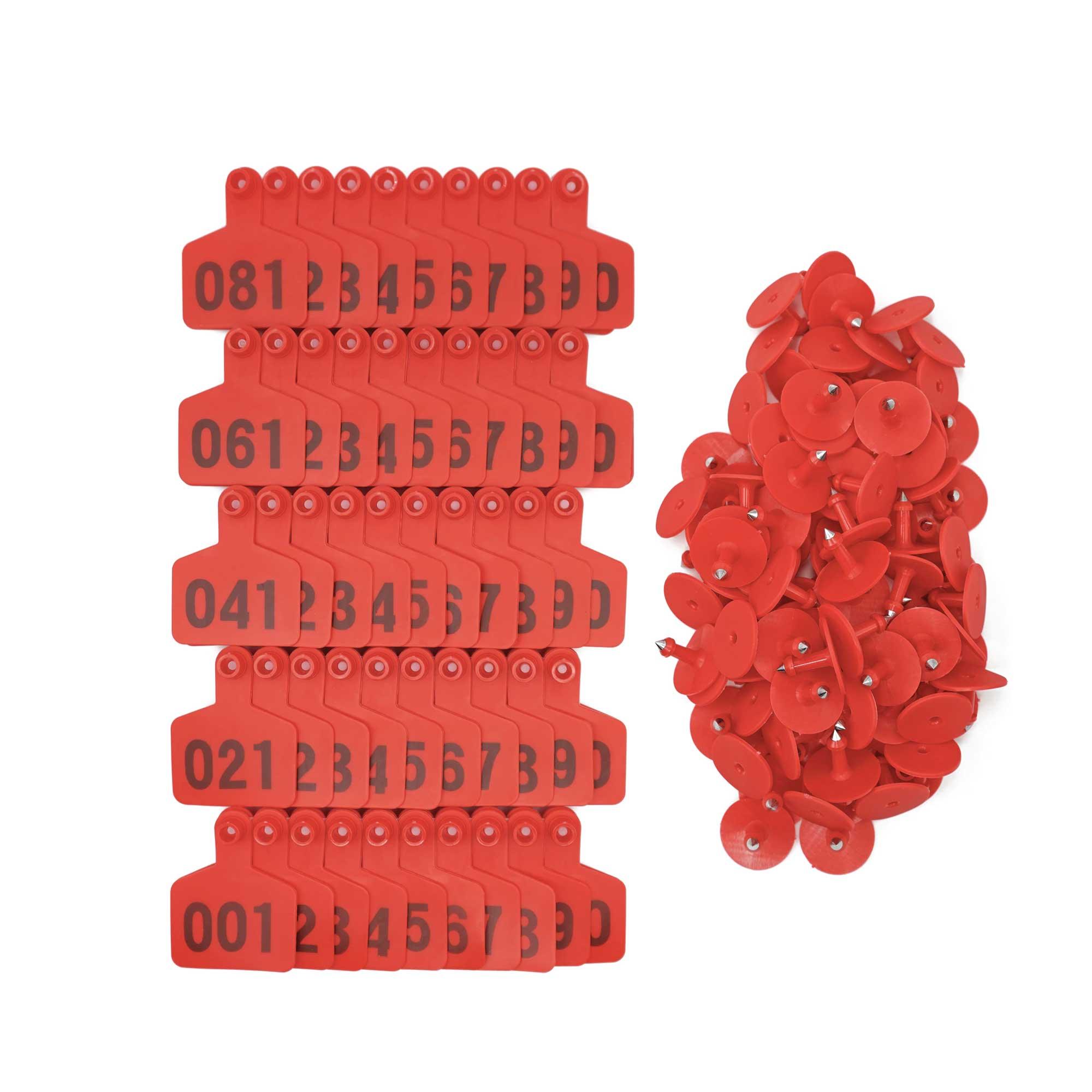 1-100 Cattle Number Ear Tags 5x4cm Set - Small Red Pig Goat Livestock Label - John Cootes