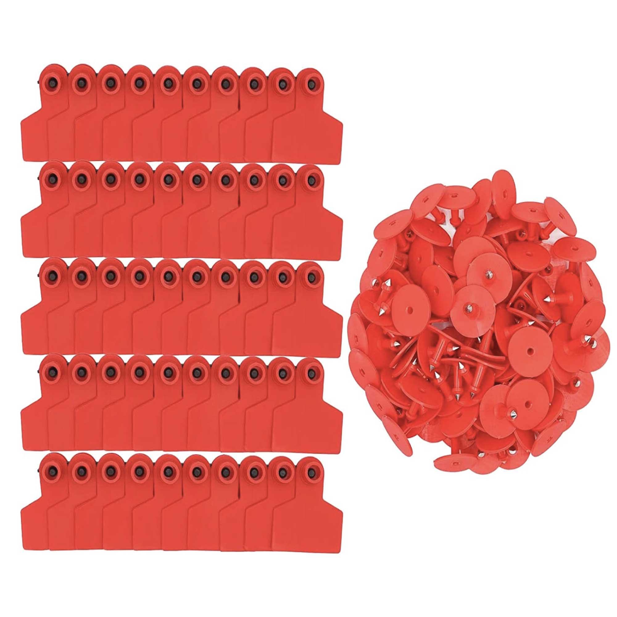 100x Cattle Ear Tags Set - 6x7cm Medium Red Blank Cow Pig Sheep Livestock Label - John Cootes