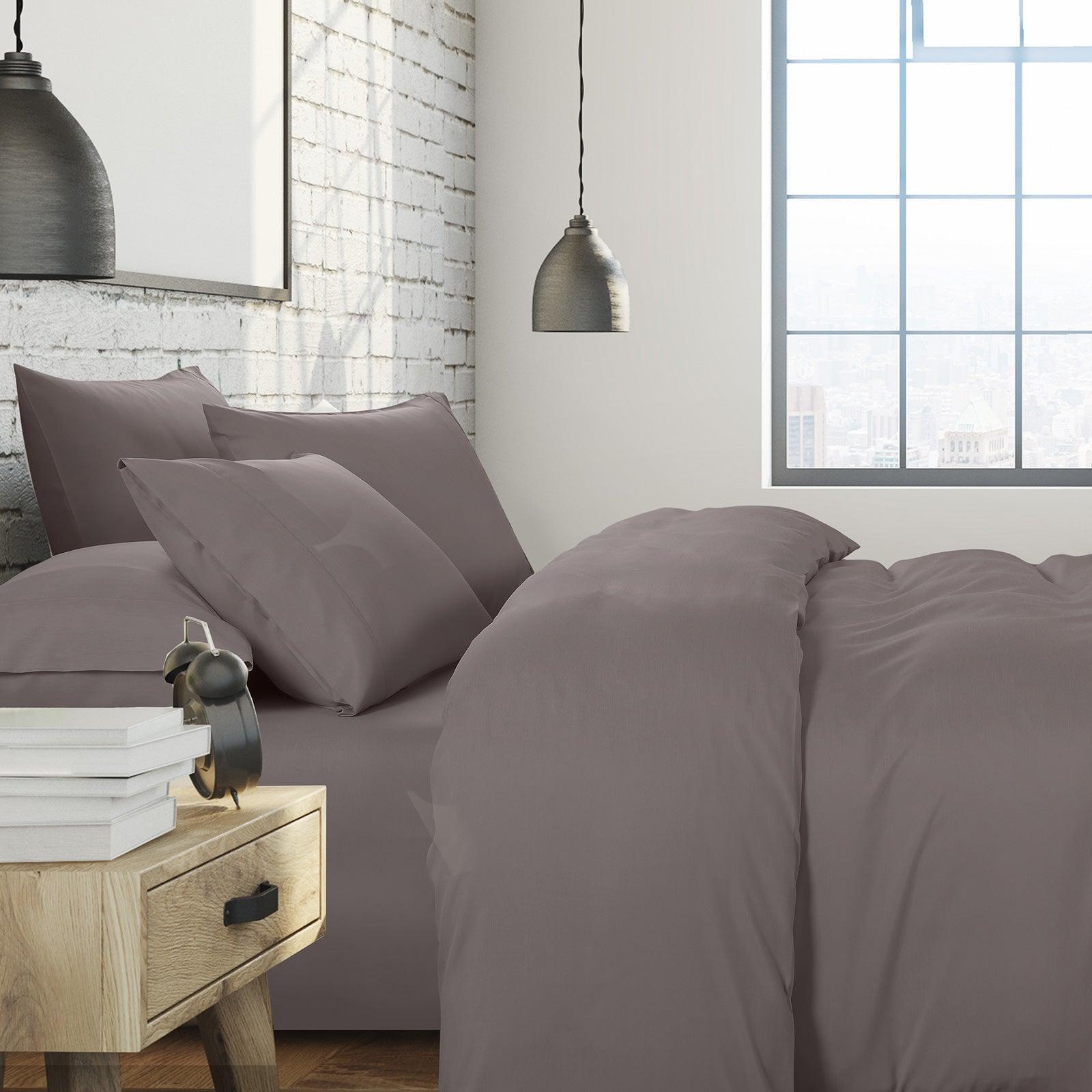 1500 Thread Count 6 Piece Combo And 2 Pack Duck Feather Down Pillows Bedding Set - King - Dusk Grey - John Cootes