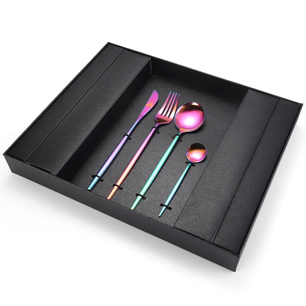 16-Piece Stainless Steel Rainbow Color Set, Knife Fork Spoon Flatware Set Cutlery Set - John Cootes