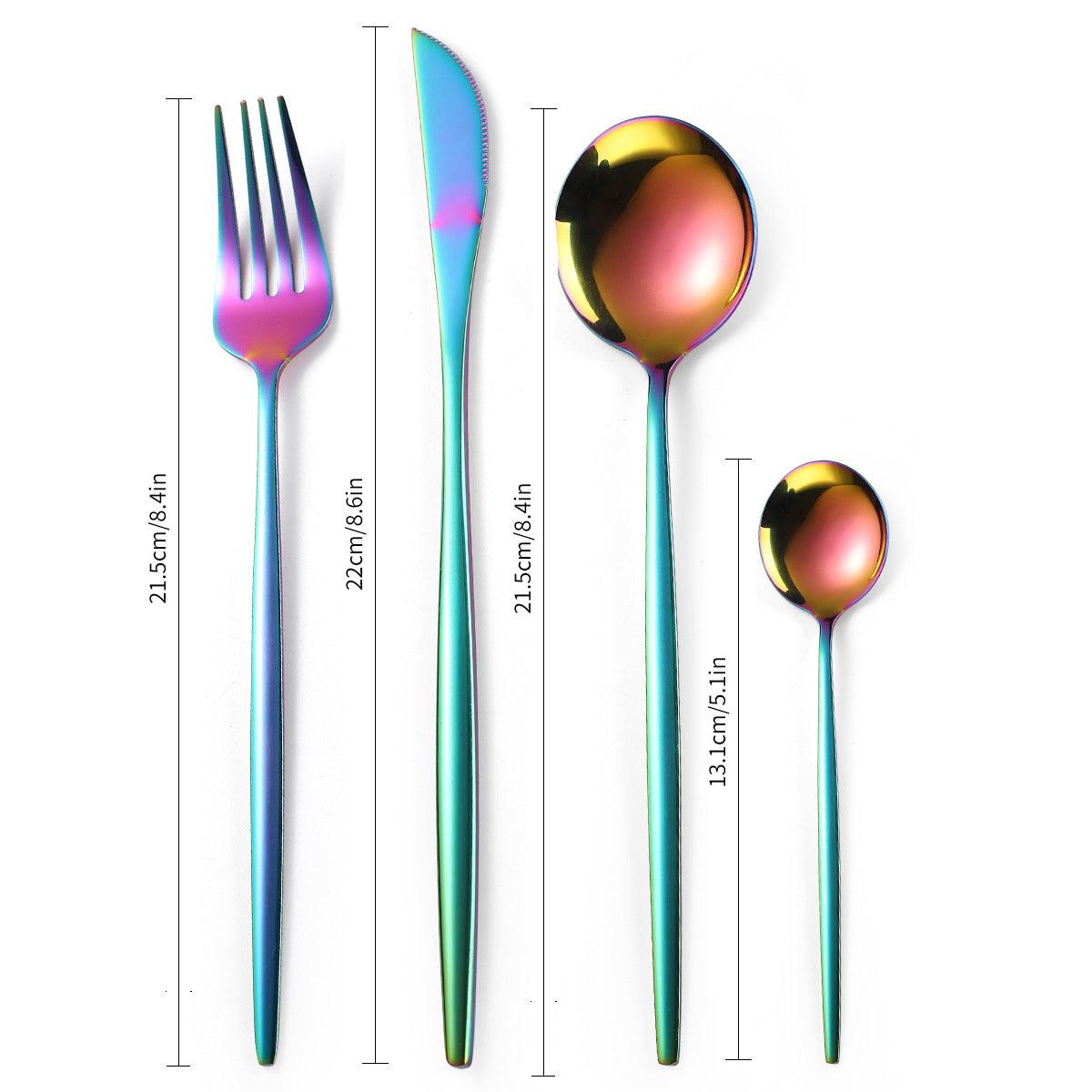 16-Piece Stainless Steel Rainbow Color Set, Knife Fork Spoon Flatware Set Cutlery Set - John Cootes