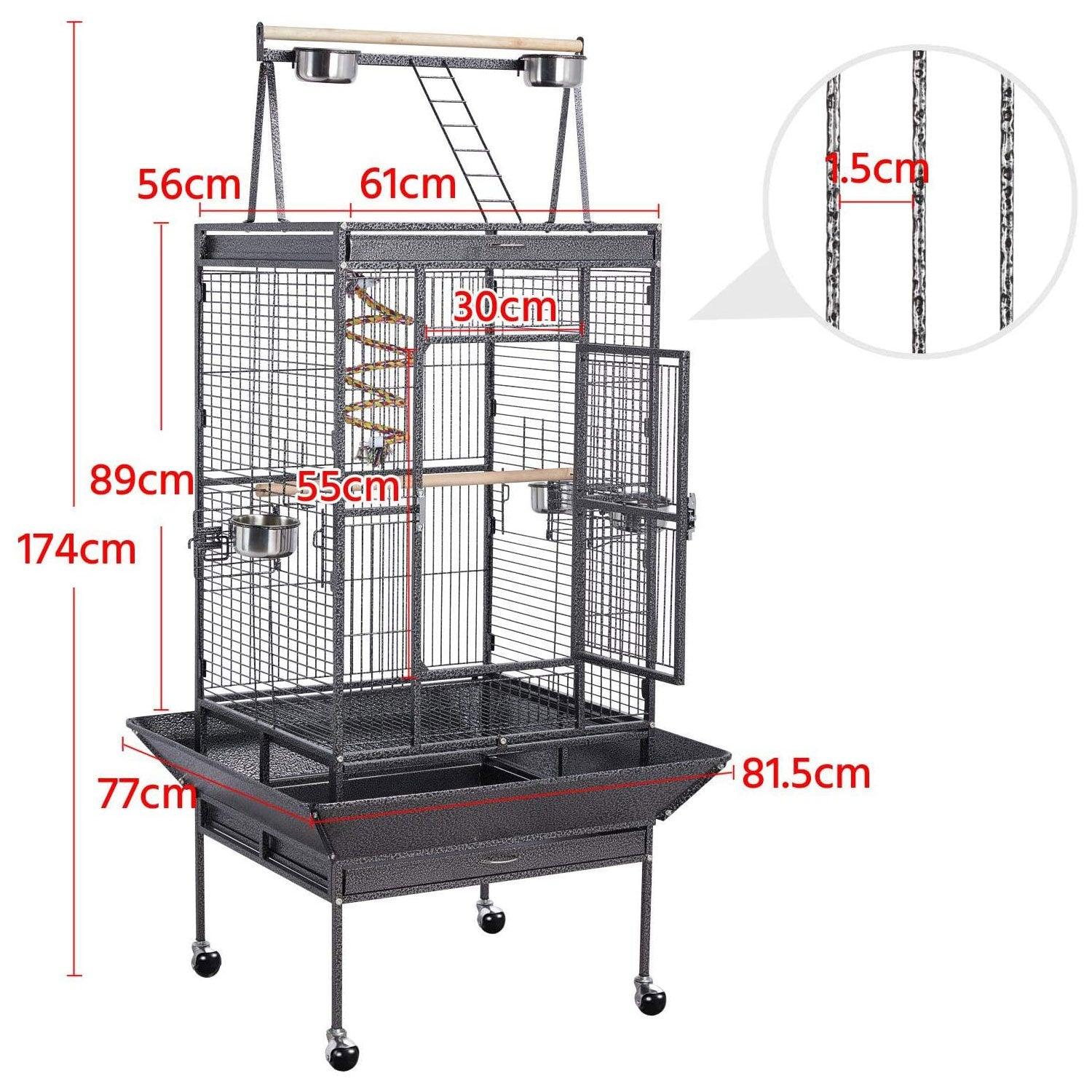 174cm Large Rolling Mobile Bird Cage Birdcage Finch Aviary Parrot Animals Playtop Stand Canary Finch - John Cootes