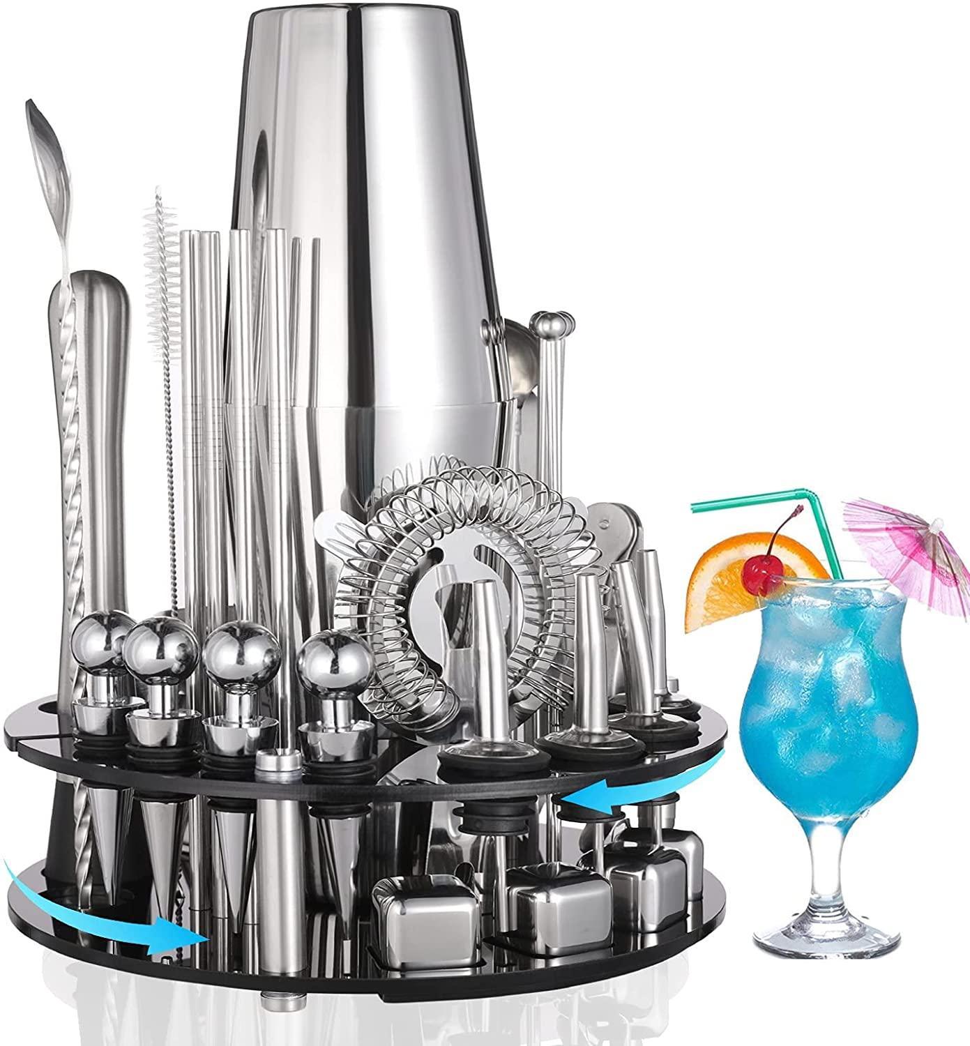 Bartender Kit 18-Piece Black Cocktail Shaker Set Rotating Stand Bar Tools  Gifts