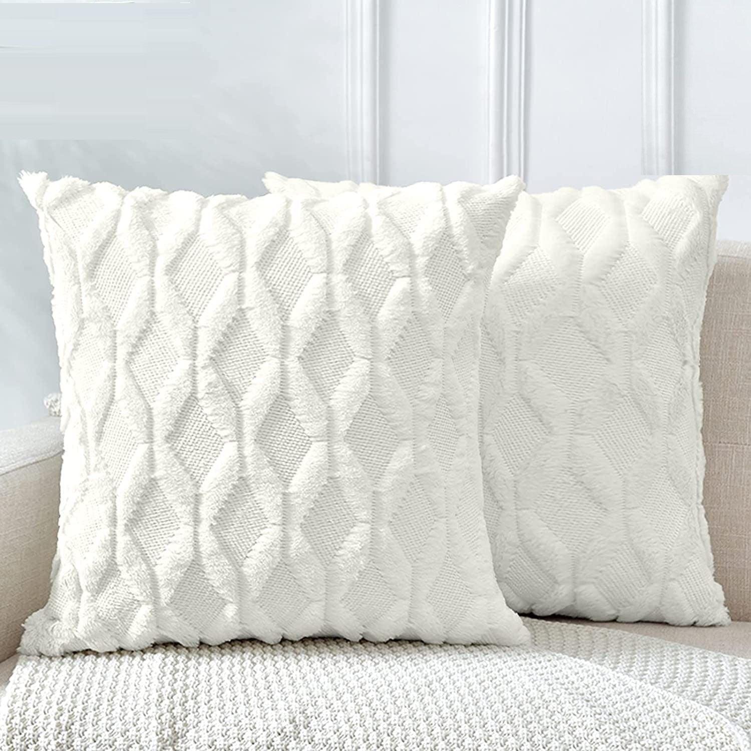 2 Pack Decorative Boho Throw Pillow Covers 45 x 45 cm (White) - John Cootes