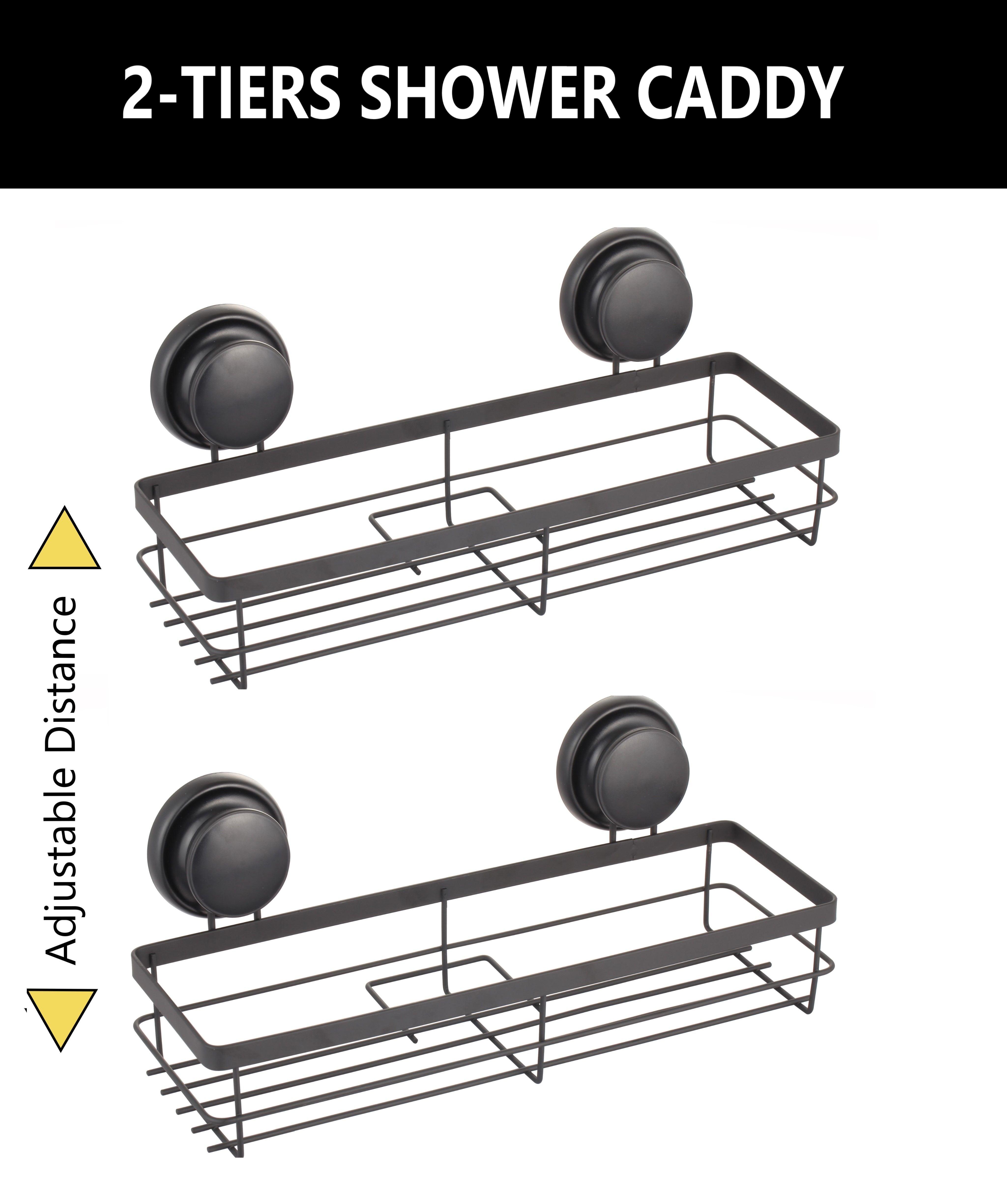 2 Pack Rectangular Corner Shower Caddy Shelf Basket Rack with Premium Vacuum Suction Cup No-Drilling for Bathroom and Kitchen - John Cootes