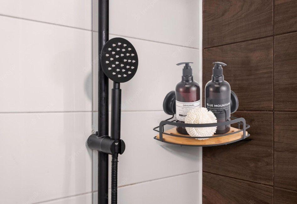 2 Pack Round Bamboo Corner Shower Caddy Shelf Basket Rack with Premium Vacuum Suction Cup No-Drilling for Bathroom and Kitchen - John Cootes