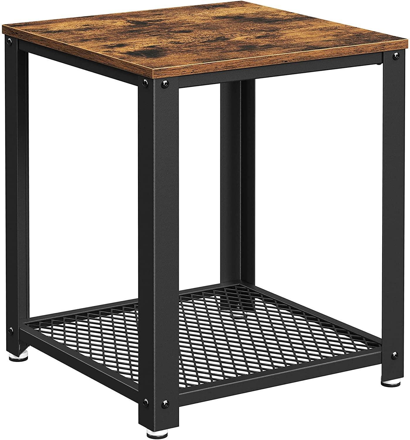 2-Tier Side Table with Storage Shelf with Metal Frame Rustic Brown - John Cootes