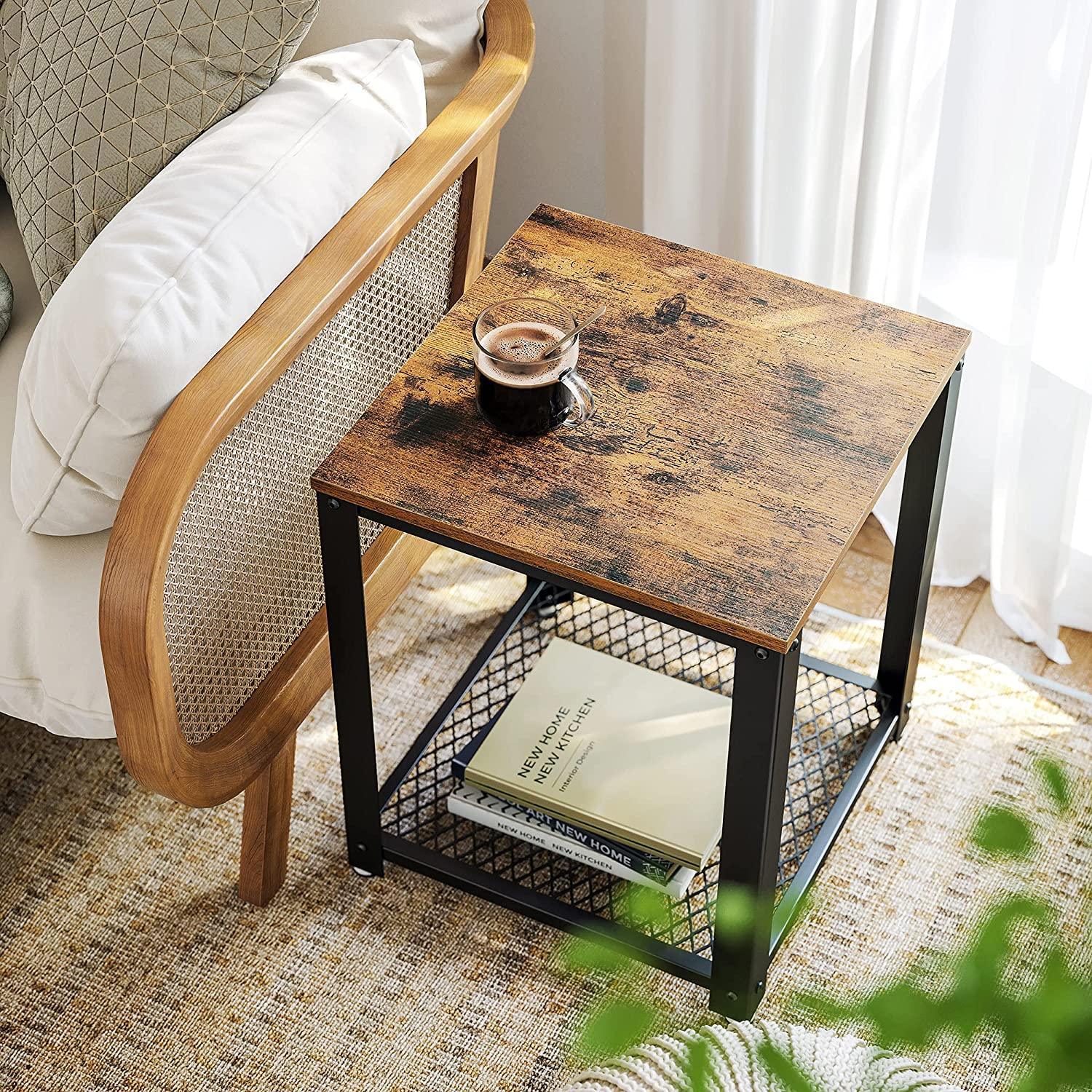 2-Tier Side Table with Storage Shelf with Metal Frame Rustic Brown - John Cootes
