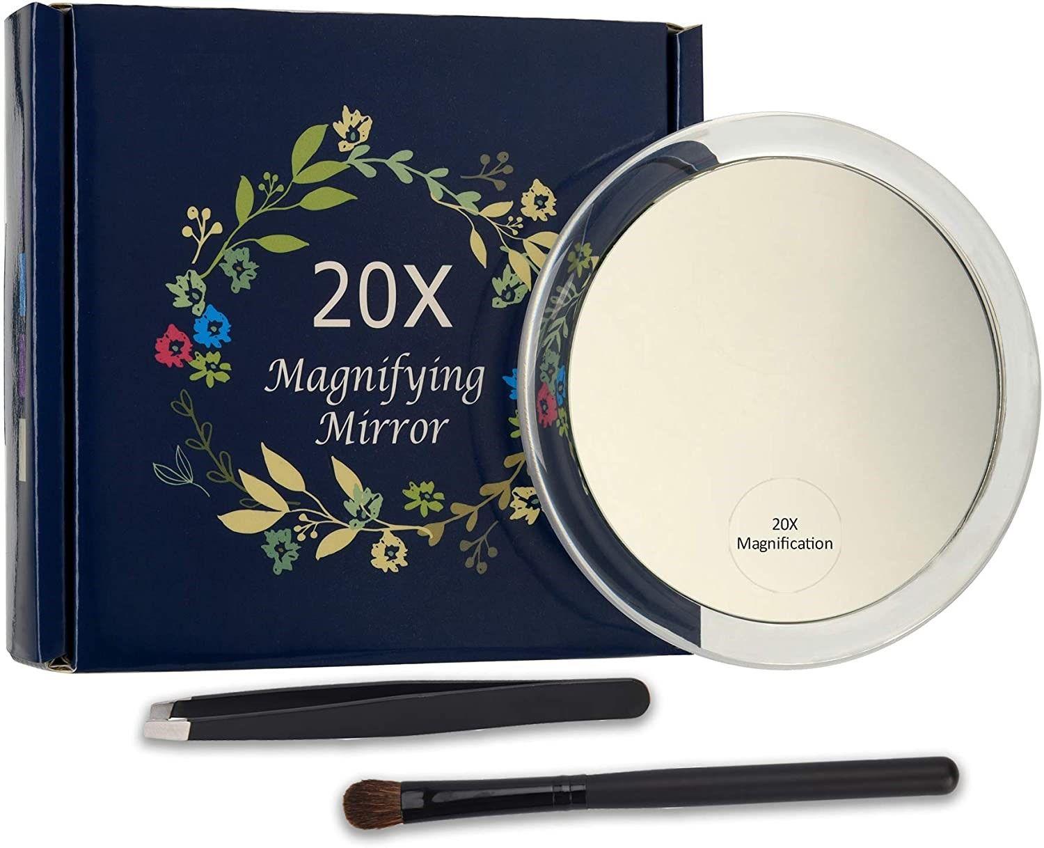 20X Magnifying Hand Mirror with 3 Suction Cups Use for Makeup Application, Tweezing, and Blackhead/Blemish Removal (10 cm) - John Cootes