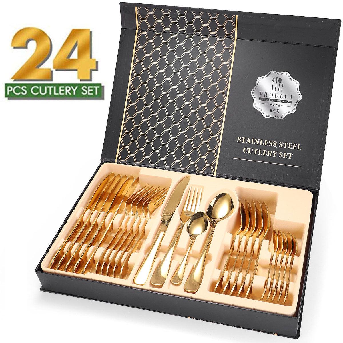 24-Piece Stainless Steel Gold Set, Knife Fork Spoon Flatware Set Cutlery Set, Mirror Finish - John Cootes