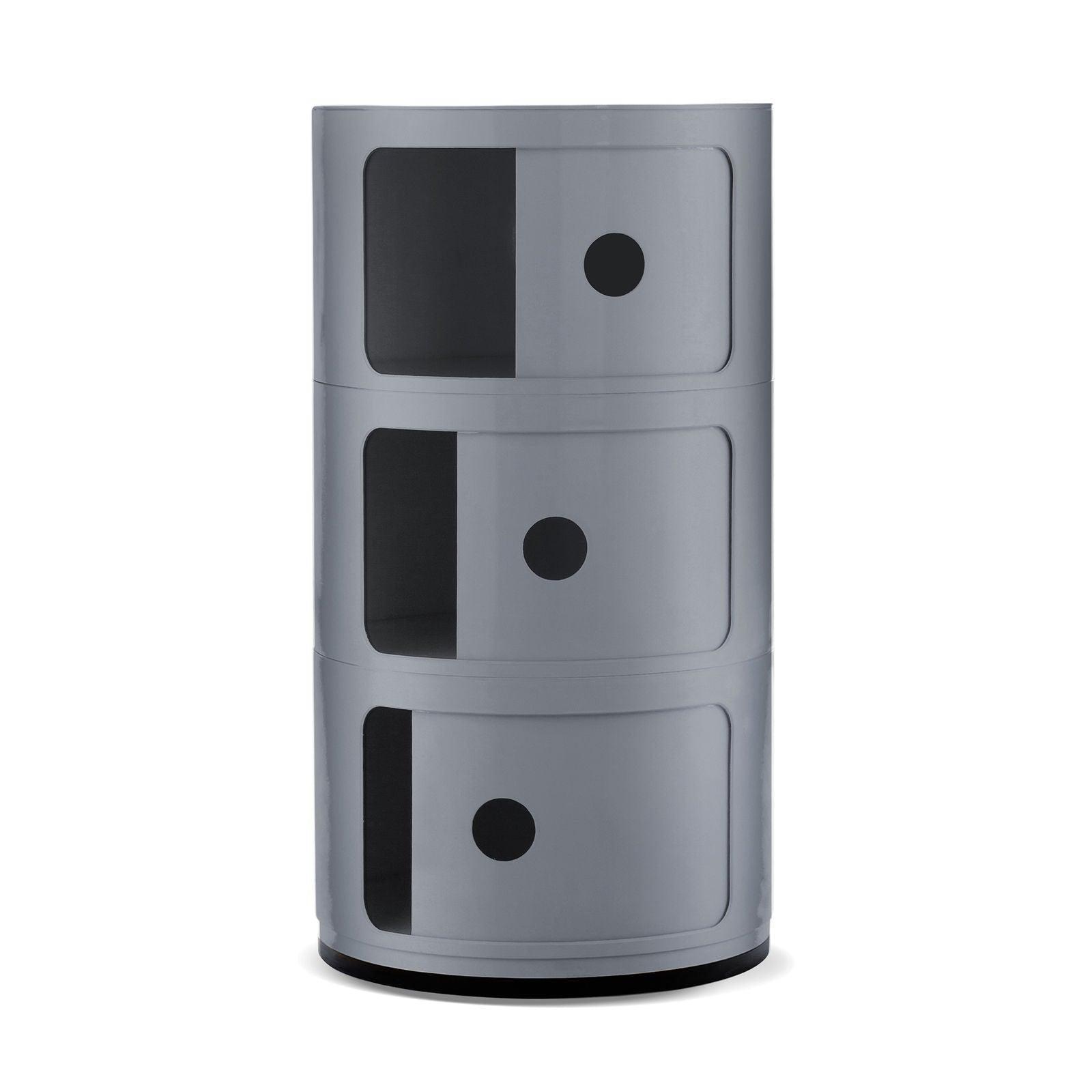 3-Draw Retro-Style Cylinder Tower Storage Drawer Organiser Cabinet Unit - Silver Silver - John Cootes