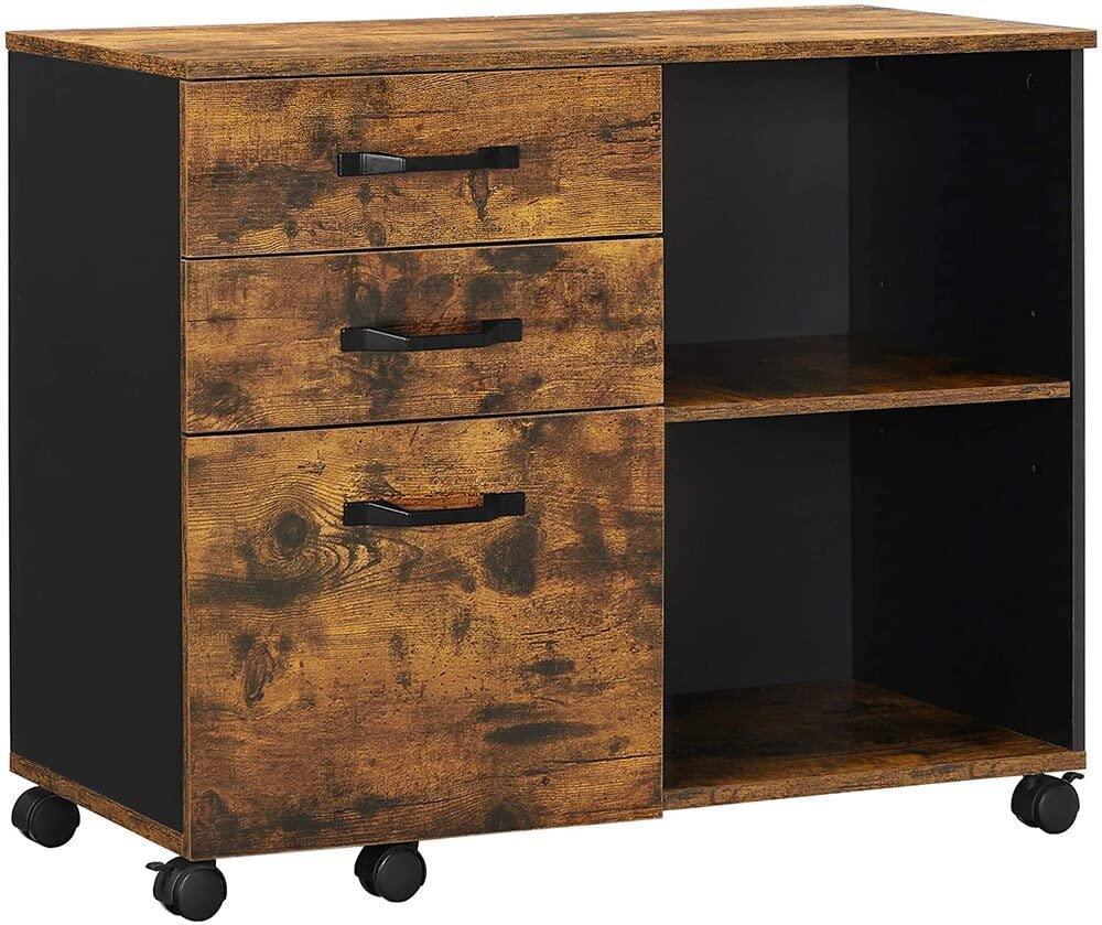 3-Drawer File Cabinet with Open Compartments for A4 Rustic Brown and Black - John Cootes