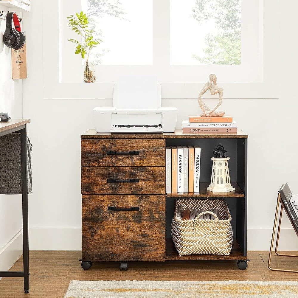 3-Drawer File Cabinet with Open Compartments for A4 Rustic Brown and Black - John Cootes