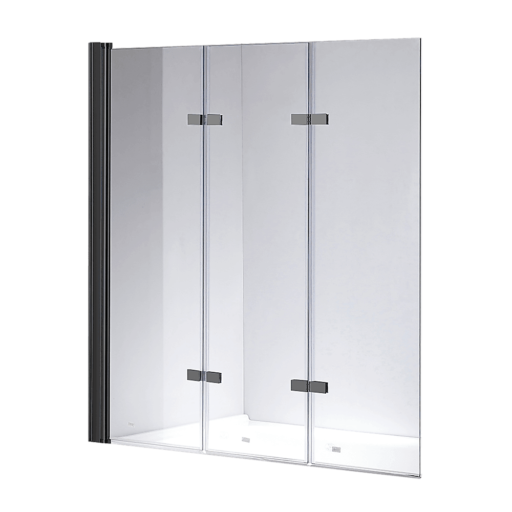 3 Fold Black Folding Bath Shower Screen Door Panel 1300mm x 1400mm - John Cootes