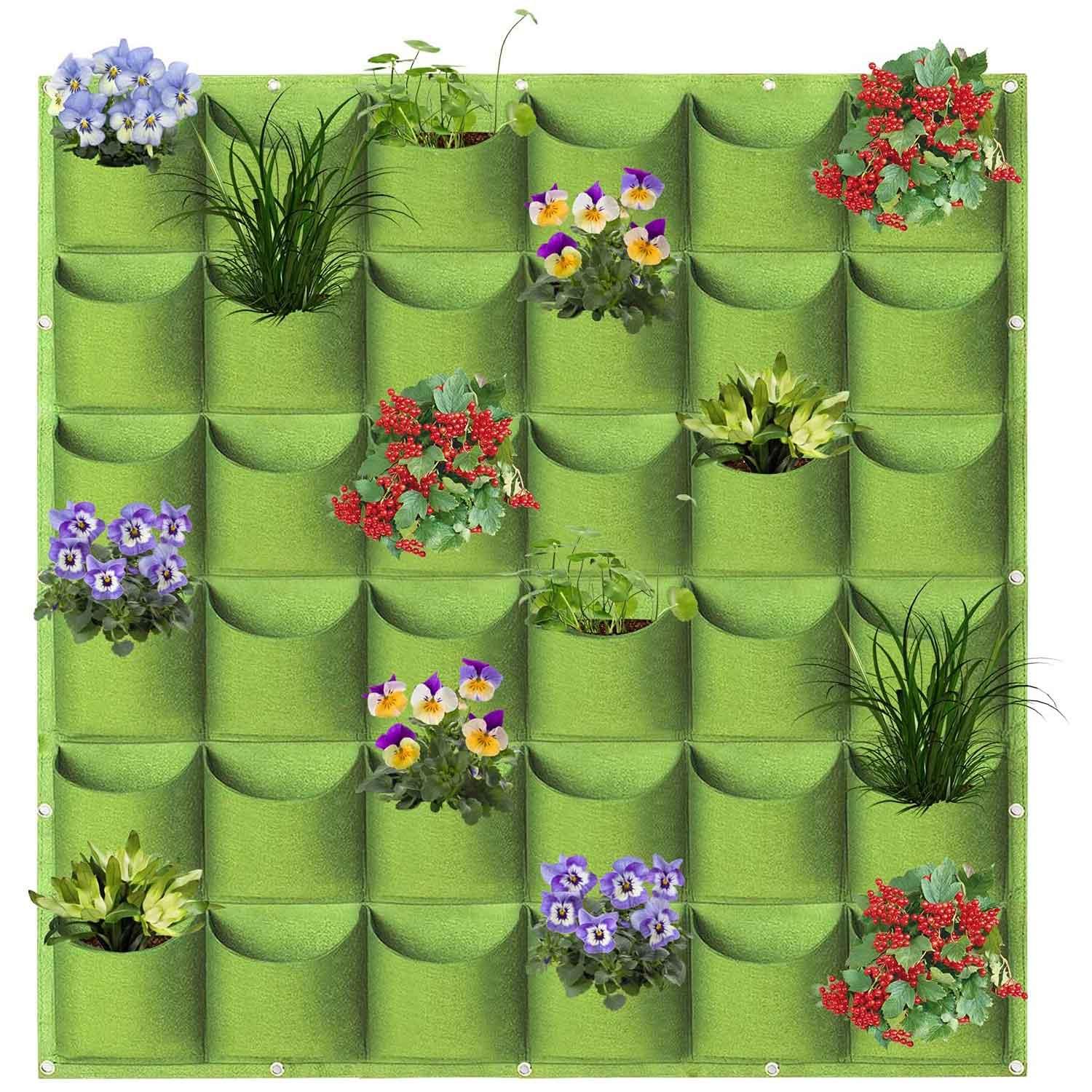 36 Pockets Wall Hanging Planter Planting Grow Bag Vertical Garden Vegetable Flower Green - John Cootes