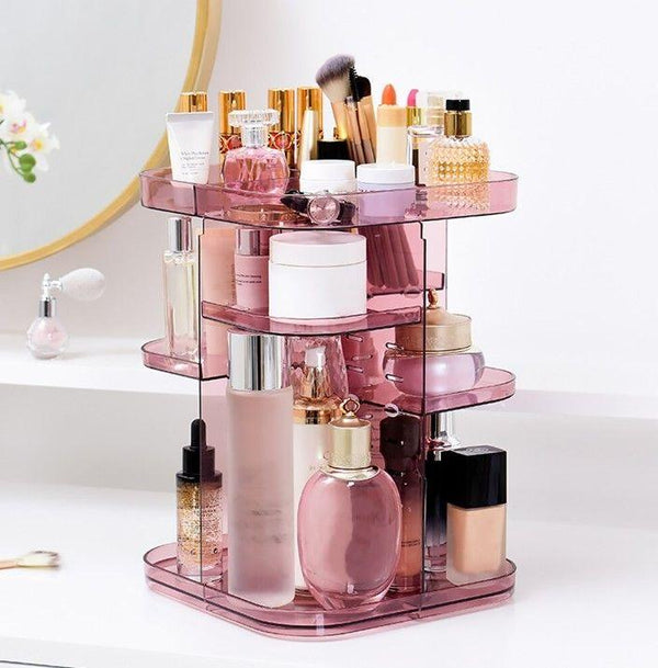 360 Rotating Large Capacity Makeup Organizer for Bedroom and Bathroom (Pink) - John Cootes