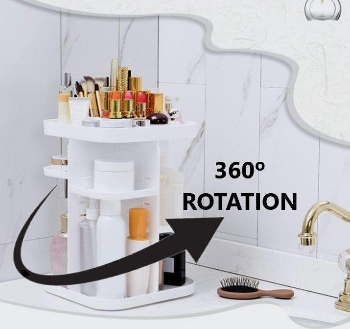 360 Rotating Large Capacity Makeup Organizer for Bedroom and Bathroom (White) - John Cootes