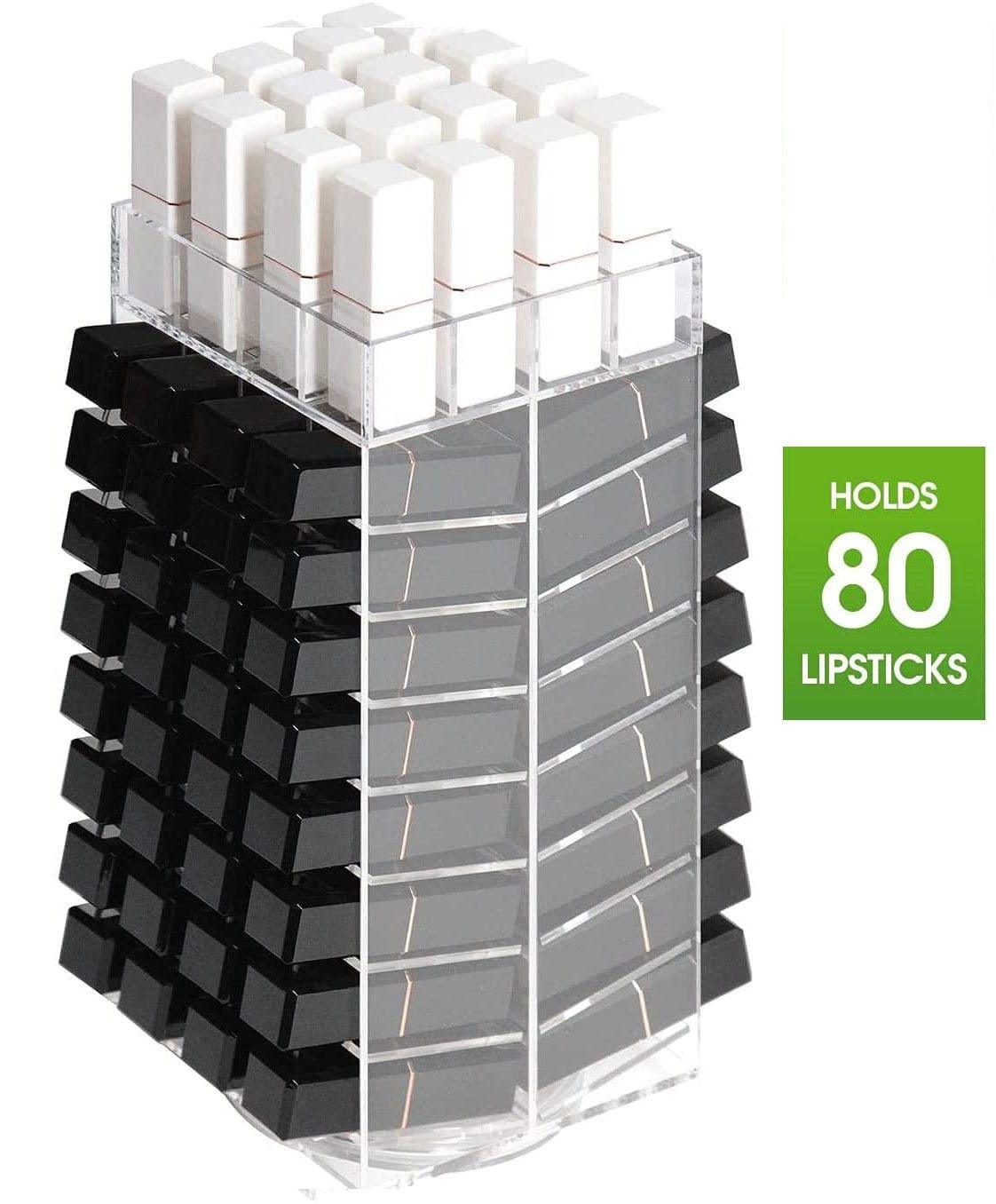 360 Rotating Lipstick Clear Acrylic Display Rack Organizer Stand Lazy Susan Makeup Cosmetics Storage Case Box Carousel Stunning Shelf with 80 Compartments - John Cootes