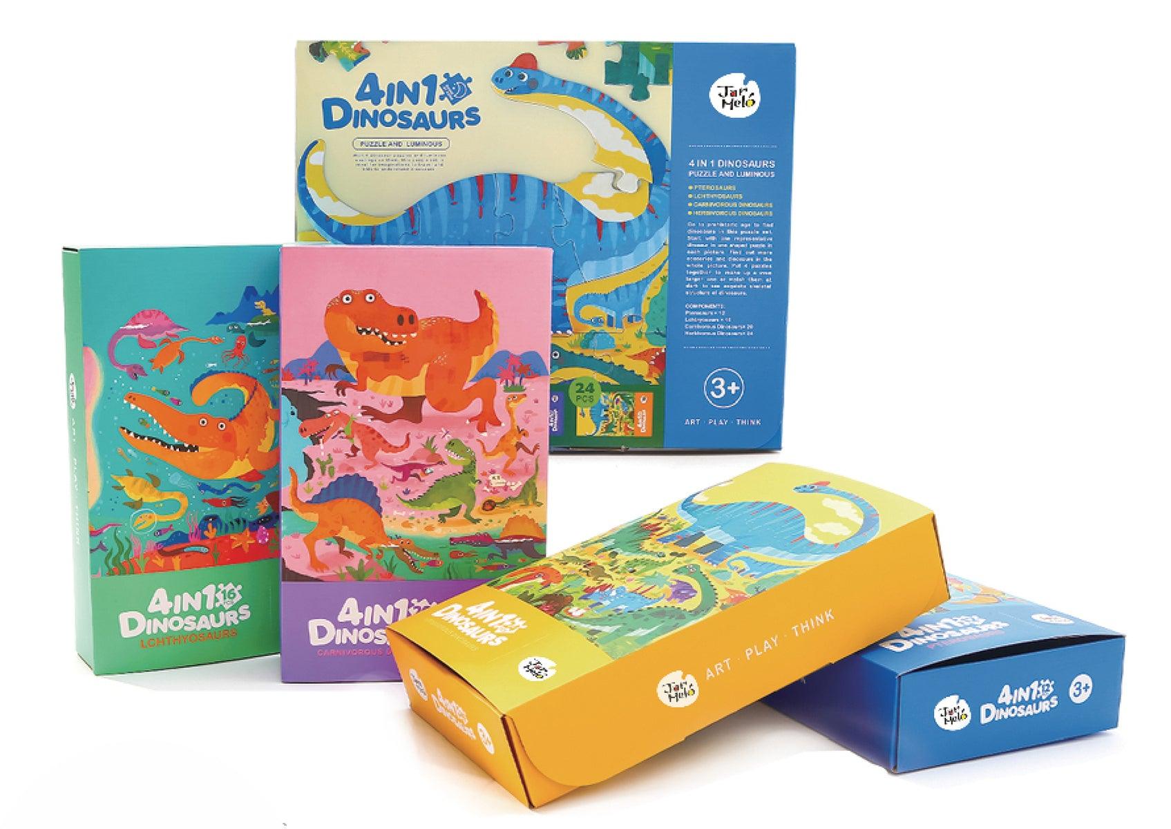 4 IN 1 DINOSAURS GLOW IN THE DARK JIGSAW PUZZLES - John Cootes