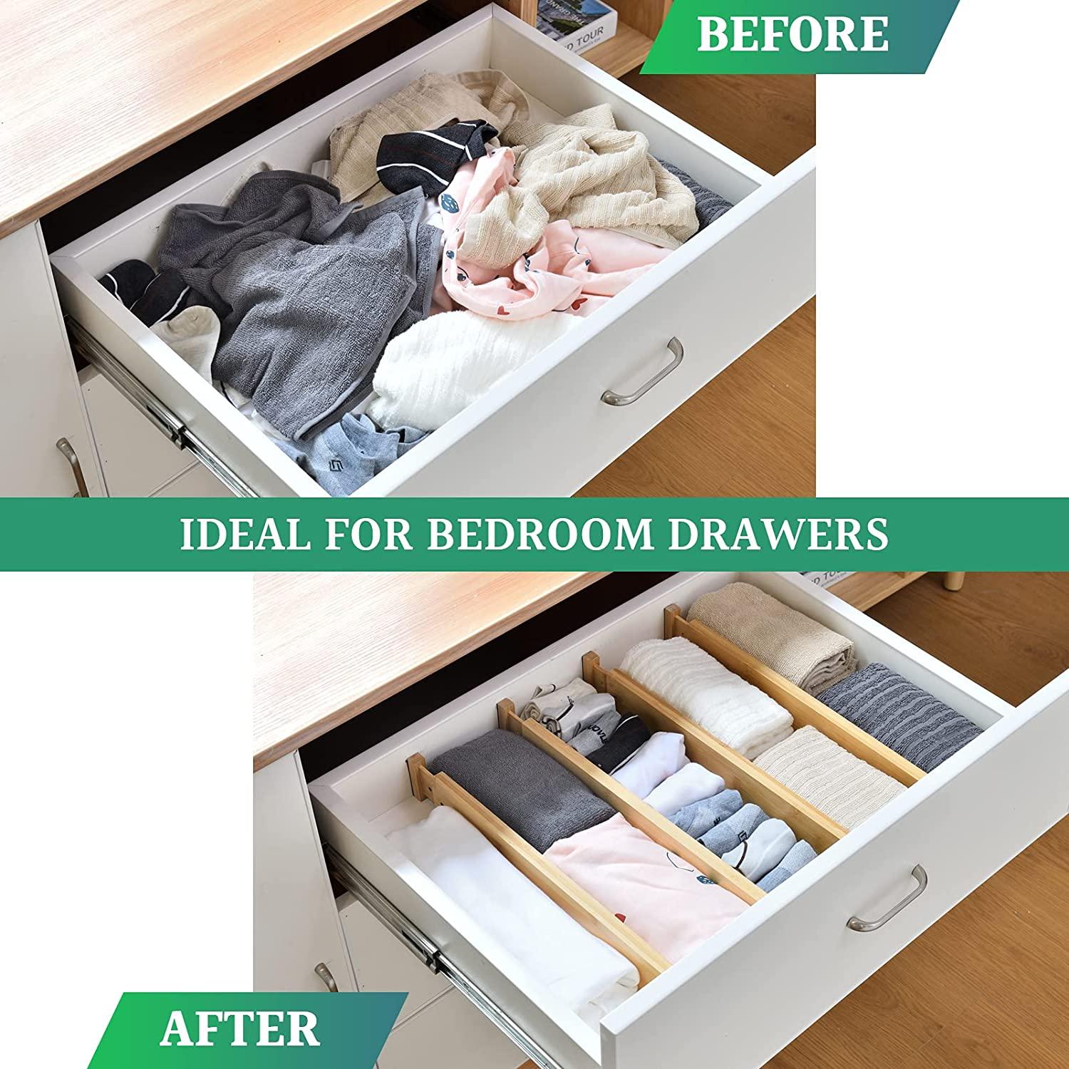 4 Pack Bamboo Adjustable Kitchen Drawer Dividers (Large, 44-55 cm) - John Cootes