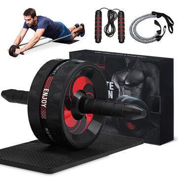4 Pcs/Set Ab Roller Abdominal Muscle Trainer Mute Belly Holding Exercise Roller Gym Home Fitness Equipment with Jumping Rope Mat Elastic Band - John Cootes