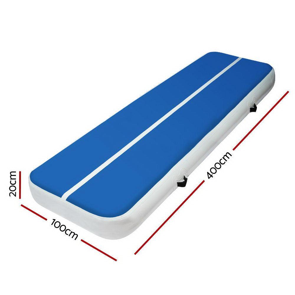 4m x 1m Inflatable Air Track Mat 20cm Thick Gymnastic Tumbling Blue And White - John Cootes