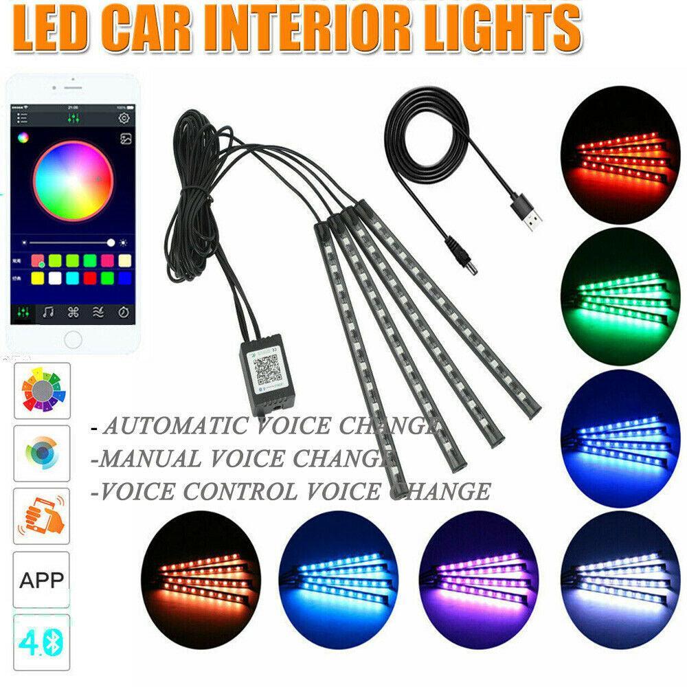 4X 12V 12LED RGB Car Interior LED Strip Lights Wireless APP Remote Control Music - John Cootes