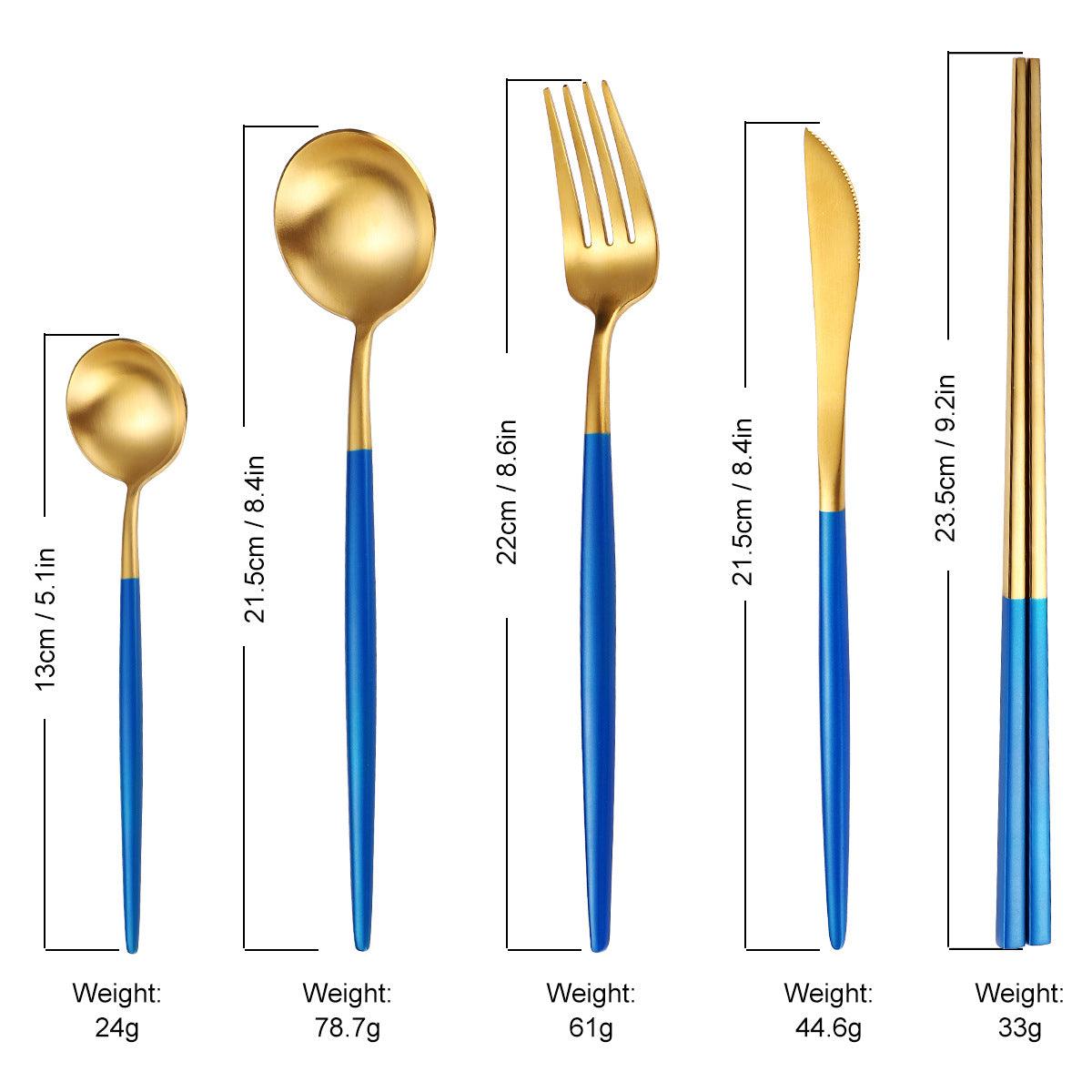 5-Piece Stainless Steel Blue Color Set, Knife Fork Spoon Flatware Set Cutlery Set - John Cootes