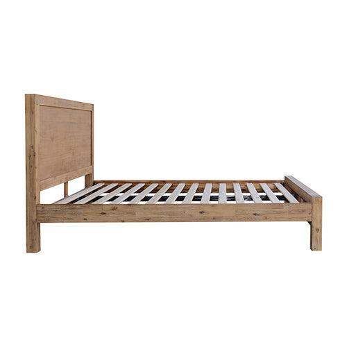 5 Pieces Bedroom Suite in Solid Wood Veneered Acacia Construction Timber Slat Single Size Oak Colour Bed, Bedside Table , Tallboy & Dresser - John Cootes
