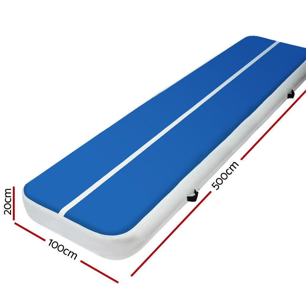 5m x 1m Inflatable Air Track Mat 20cm Thick Gymnastic Tumbling Blue And White - John Cootes