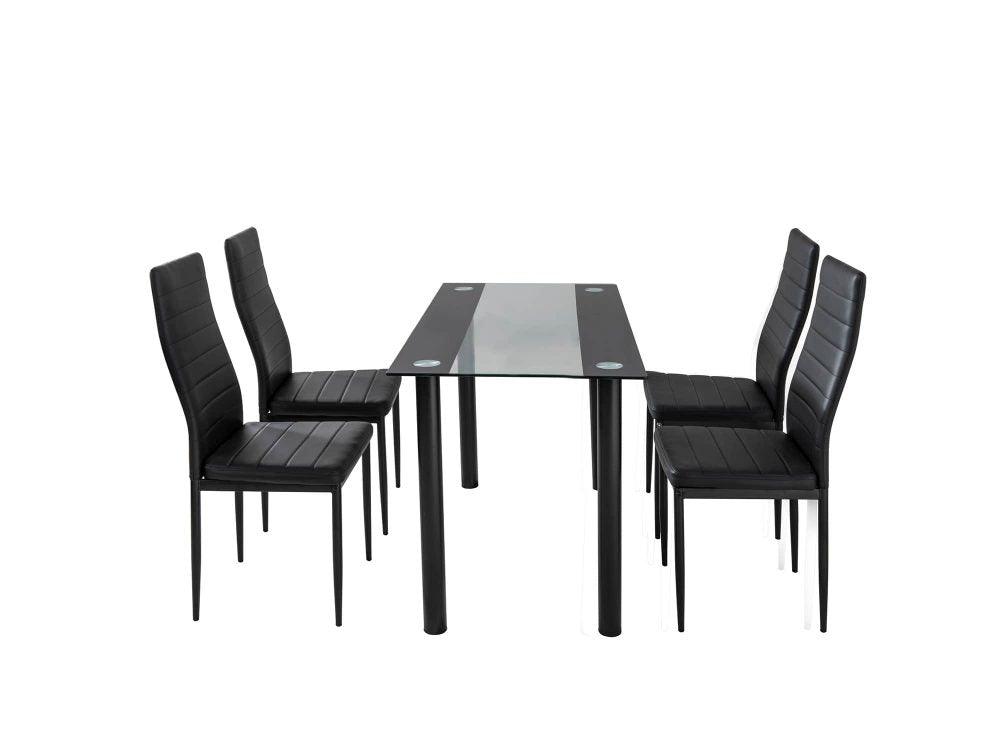 5PC Indoor Dining Table and Chairs Dinner Set Glass Leather Kitchen-Mix Black - John Cootes
