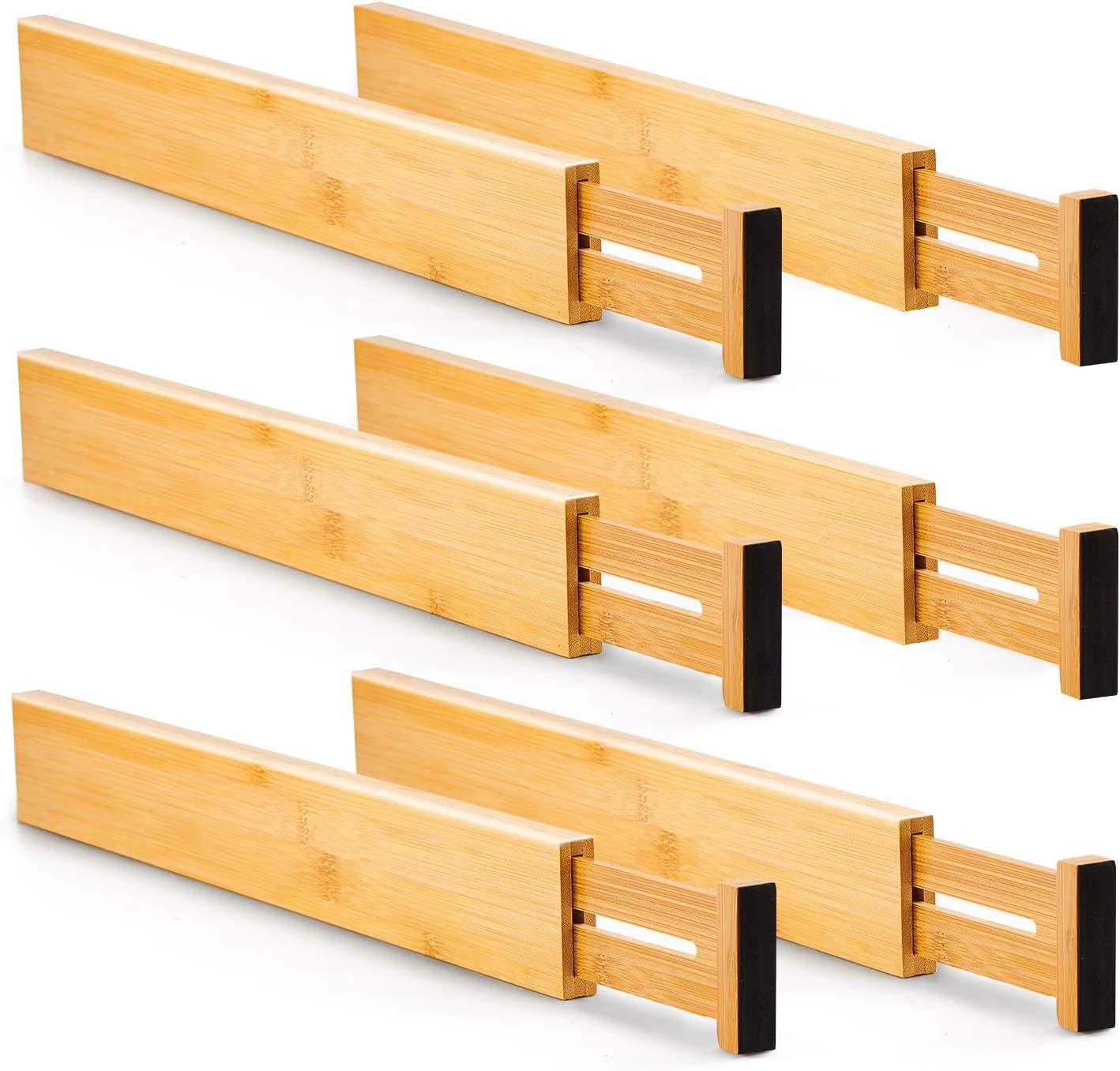 6 Pack Bamboo Adjustable Kitchen Drawer Dividers (Large, 44-55 cm) - John Cootes