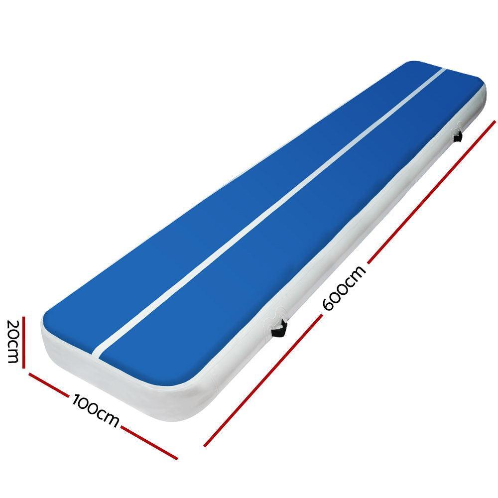 6m x 1m Inflatable Air Track Mat 20cm Thick Gymnastic Tumbling Blue And White - John Cootes