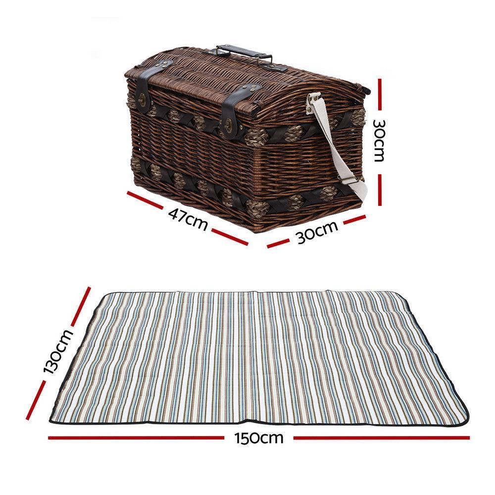 Alfresco 4 Person Wicker Picnic Basket Baskets Outdoor Insulated Gift Blanket - John Cootes