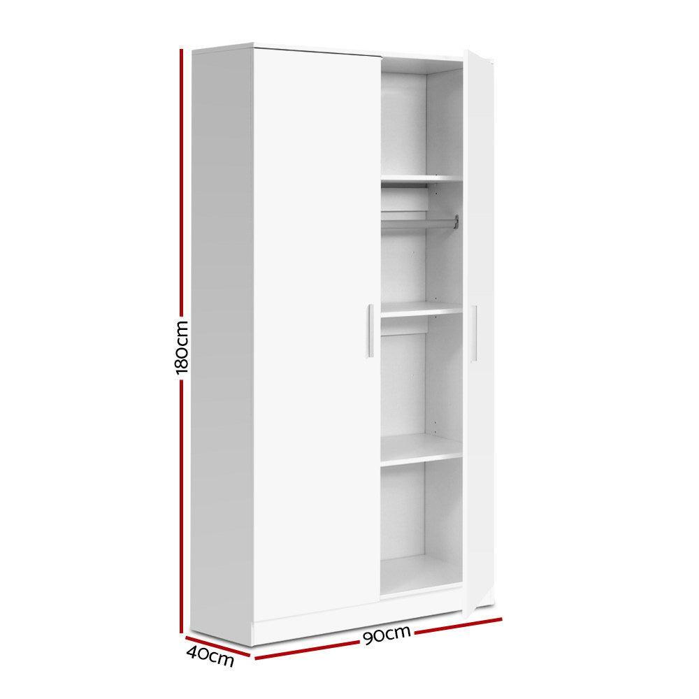 Artiss 180cm Height Wardrobe Wooden Cupboard White - John Cootes