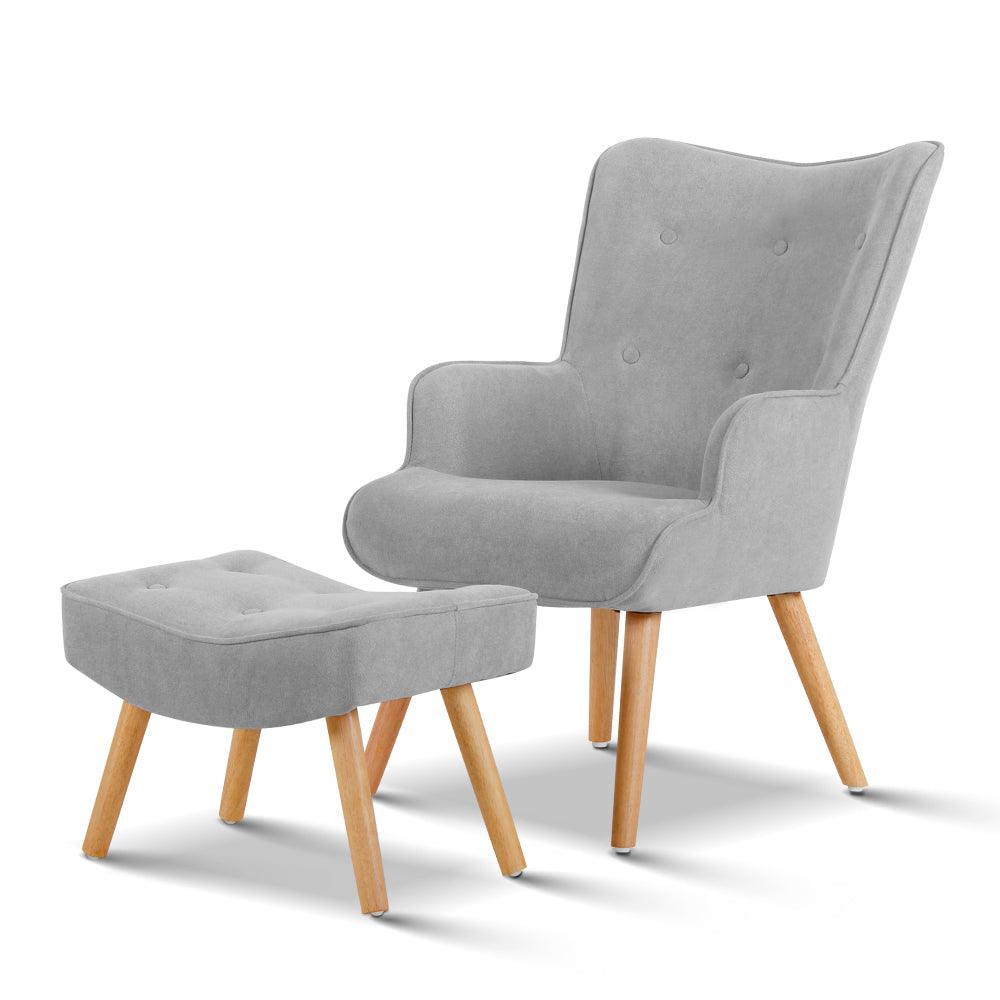 Artiss Armchair and Ottoman - Light Grey - John Cootes