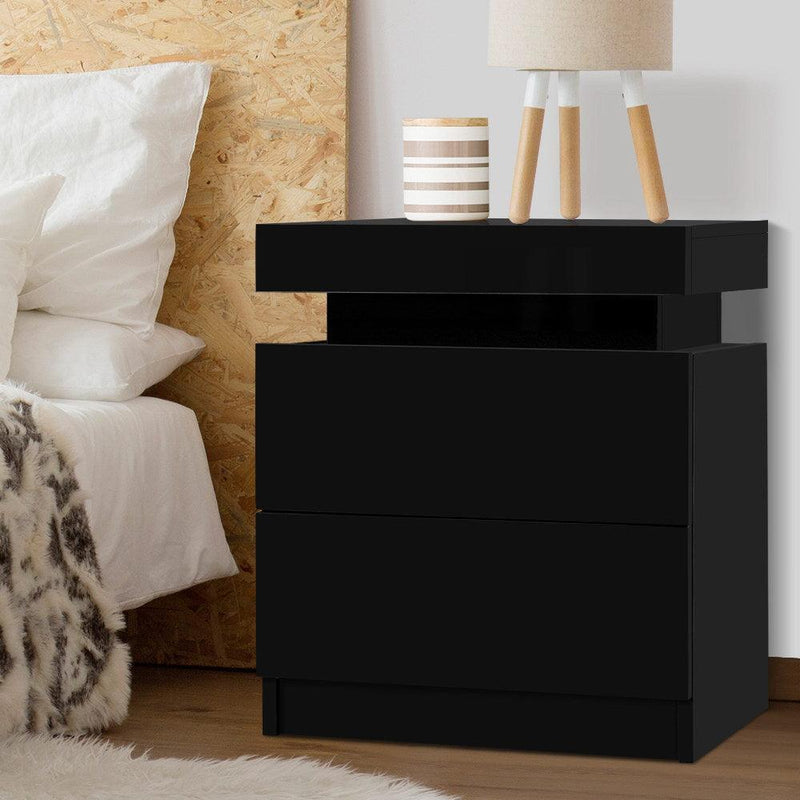 Artiss Bedside Tables 2 Drawers Side Table Storage Nightstand Black Bedroom Wood - John Cootes