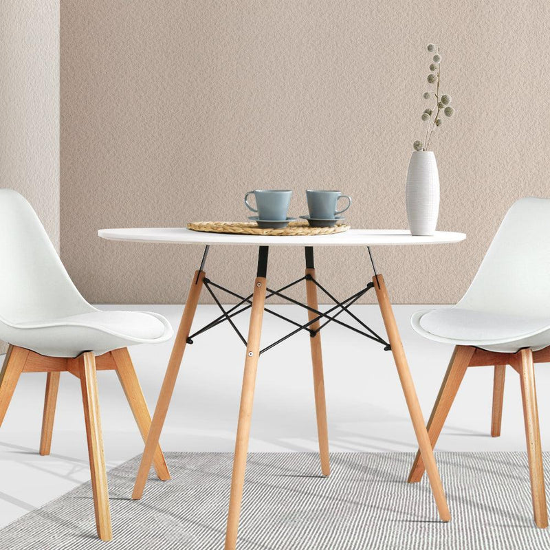 Artiss Dining Table Round 4 Seater Replica Tables Cafe Timber White 90cm - John Cootes