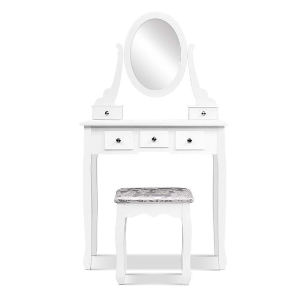 Artiss Dressing Table Stool Set Mirror Drawers Makeup Cabinet Storage Desk White - John Cootes