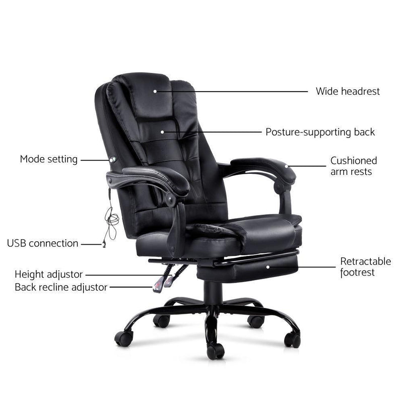 Artiss Electric Massage Office Chairs Recliner Computer Gaming Seat Footrest Black - John Cootes