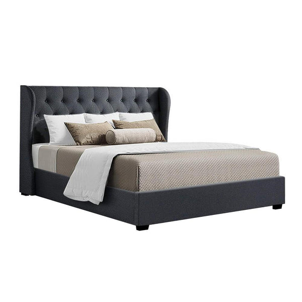 Artiss Issa Bed Frame Fabric Gas Lift Storage - Charcoal King - John Cootes