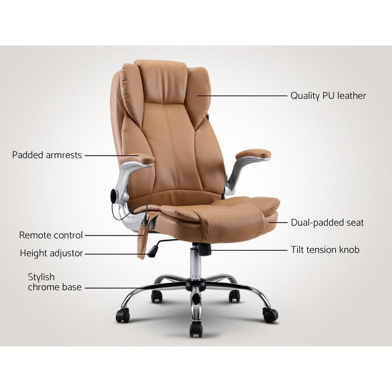 Artiss Massage Office Chair Gaming Chair Computer Desk Chair 8 Point Vibration Espresso - John Cootes