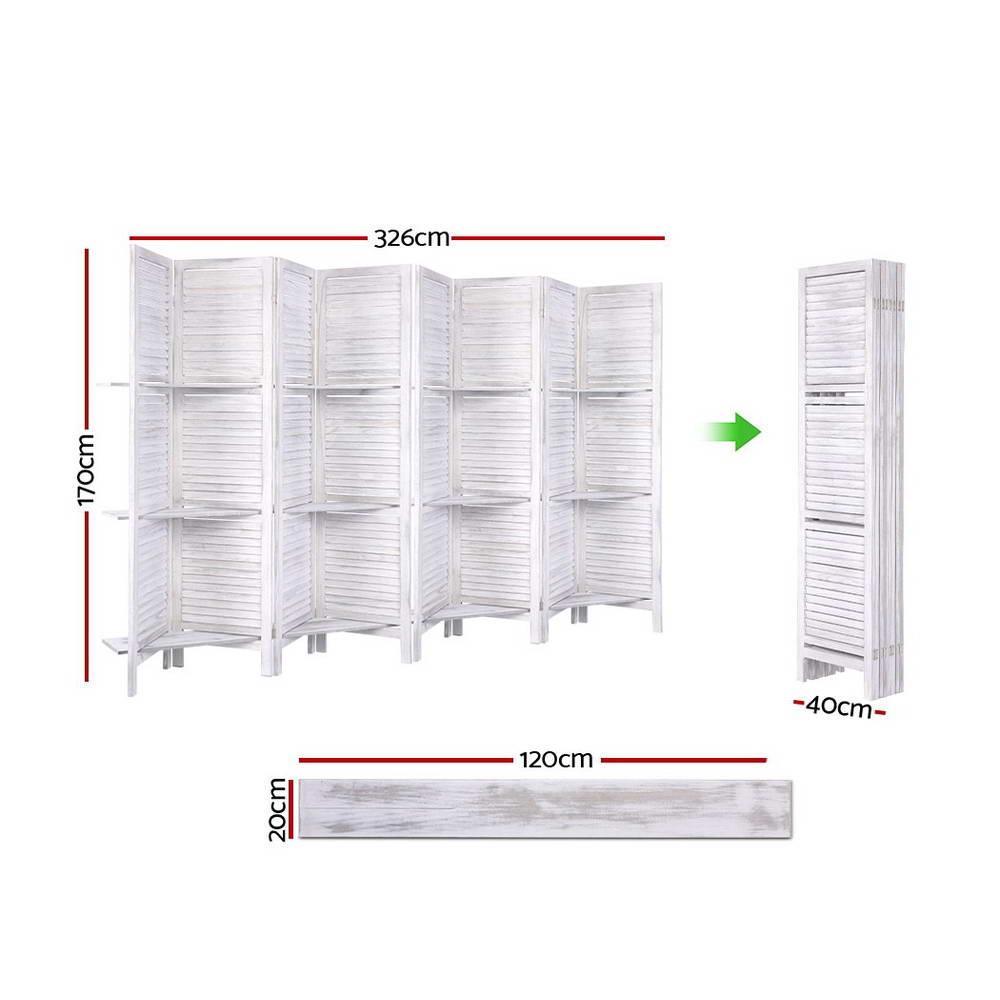 Artiss Room Divider Screen 8 Panel Privacy Foldable Dividers Timber Stand Shelf - John Cootes