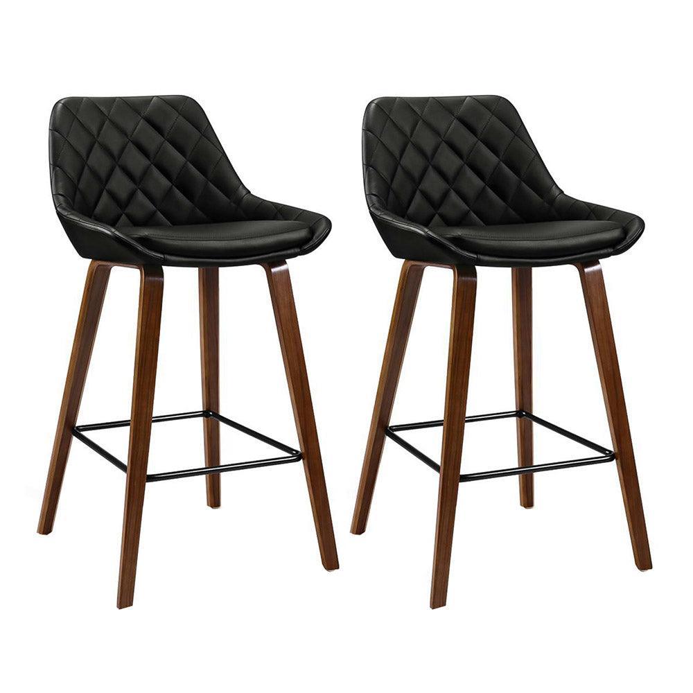 Artiss Set of 2 Bar Stools Bentwood PU Leather Diamond Pleat Black