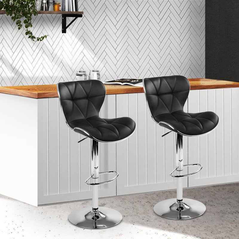 Artiss Set of 2 PU Leather Patterned Bar Stools - Black and Chrome - John Cootes