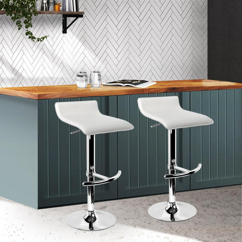 Artiss Set of 2 PU Leather Wave Style Bar Stools - White - John Cootes