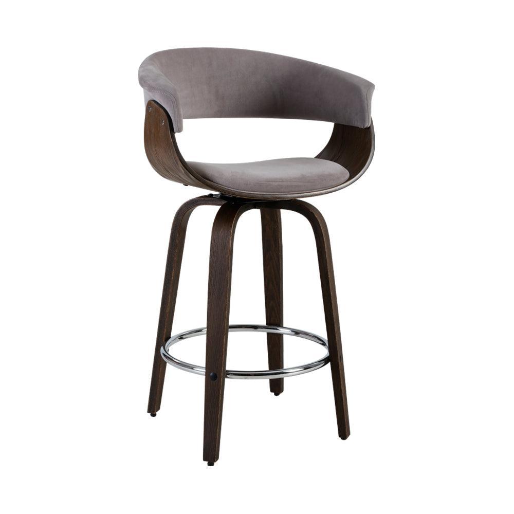 Artiss Swivel PU Suede Bar Stool - Wood and Grey - John Cootes