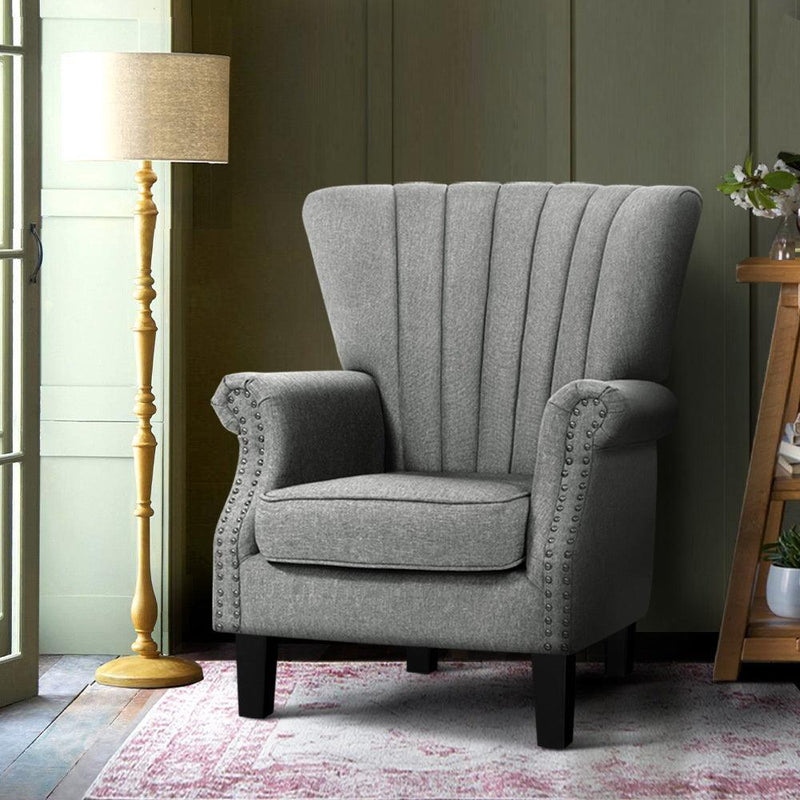 Artiss Upholstered Fabric Armchair Accent Tub Chairs Modern seat Sofa Lounge Grey - John Cootes
